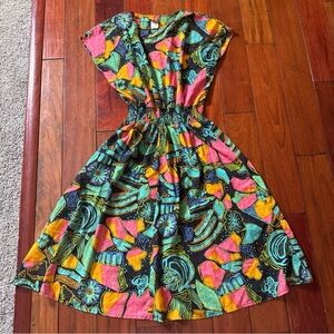 VTG Jean Leslie Dress Womens S Elastic Waist 90s Abstract Pattern